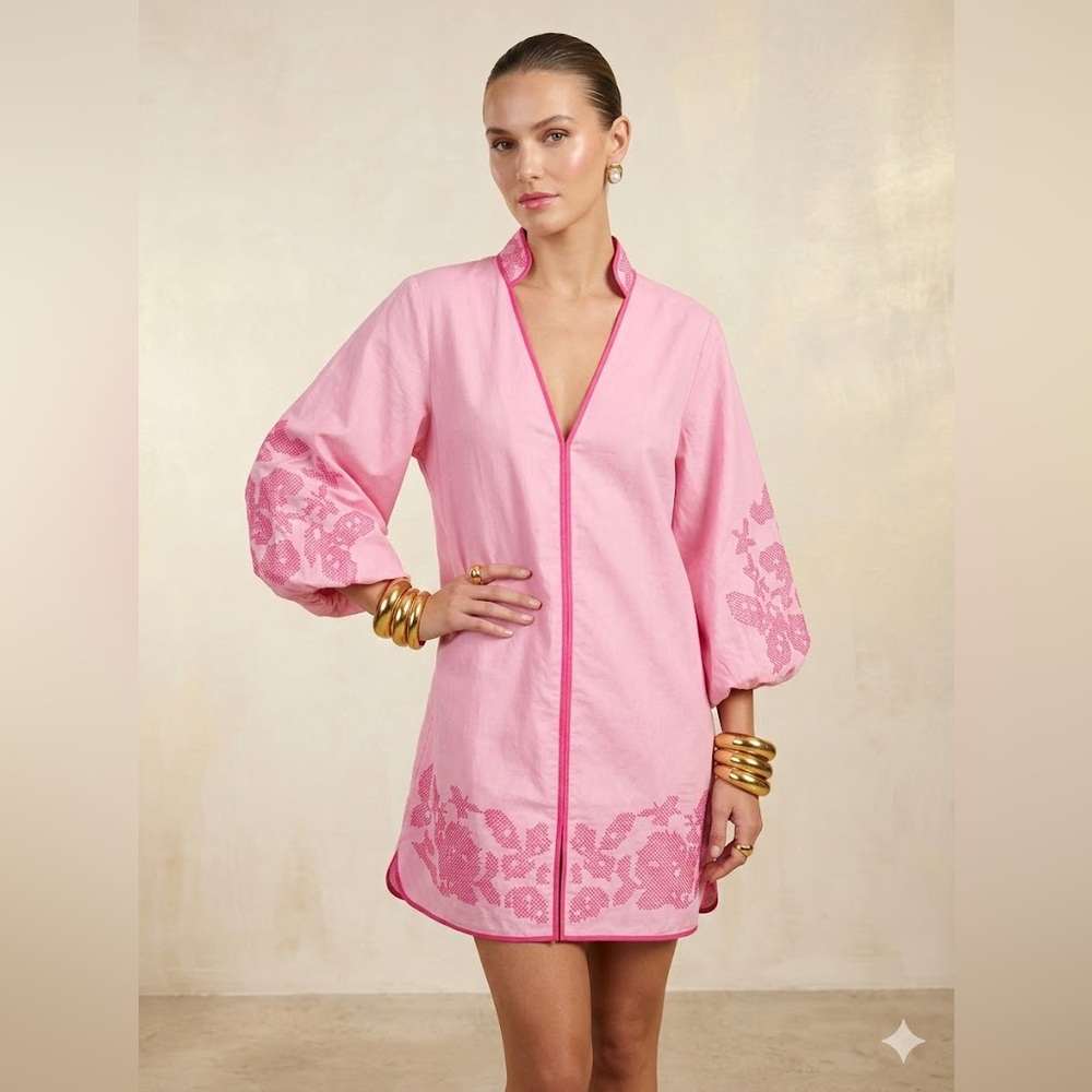 Pink Embroidered Mini Dress